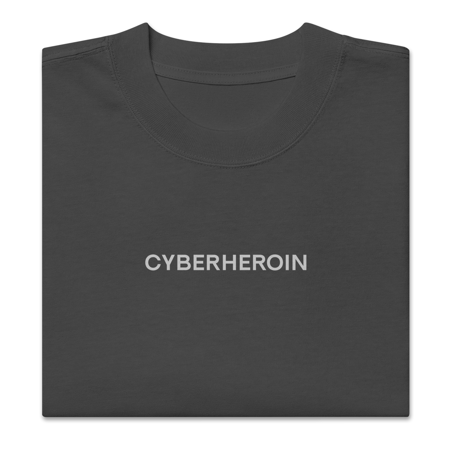 Folded view of NECROBLEND’s oversized unisex T-shirt — formula-x from The Unspoken capsule in graphite. Silent imprint referencing digital withdrawal.