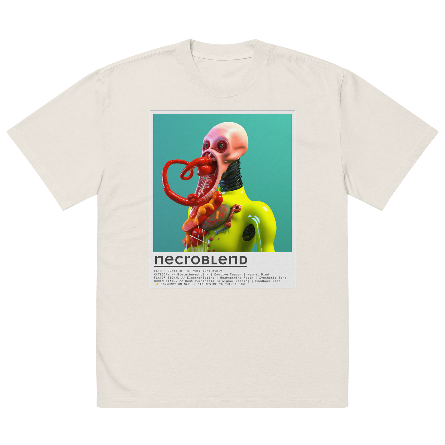 Mutant graphic T-shirt by NECROBLEND — SUCKLKNOT from Kitchen Mutants, front view in white