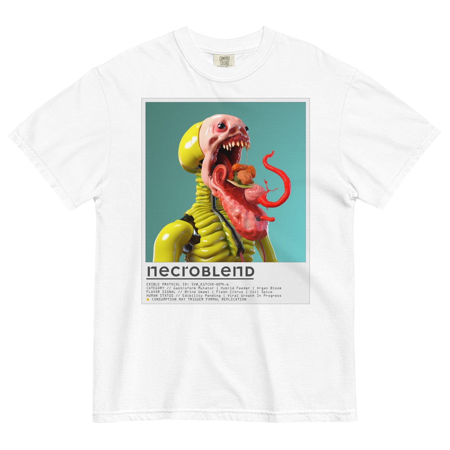 Mutant trashcore shirt by NECROBLEND — SVØ_K1TCHX from Kitchen Mutants, front view in white
