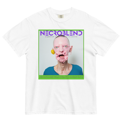 Creepy faceprint shirt by NECROBLEND — PLUGMOUTH from Synthetic Prophets, front view in white.