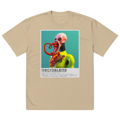Cultwear oversized tee by NECROBLEND — SUCKLKNOT from Kitchen Mutants, front view in sand color