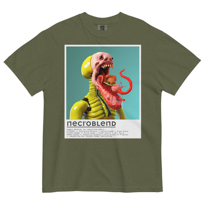 Dark artwear shirt by NECROBLEND — SVØ_K1TCHX from Kitchen Mutants, front view in green