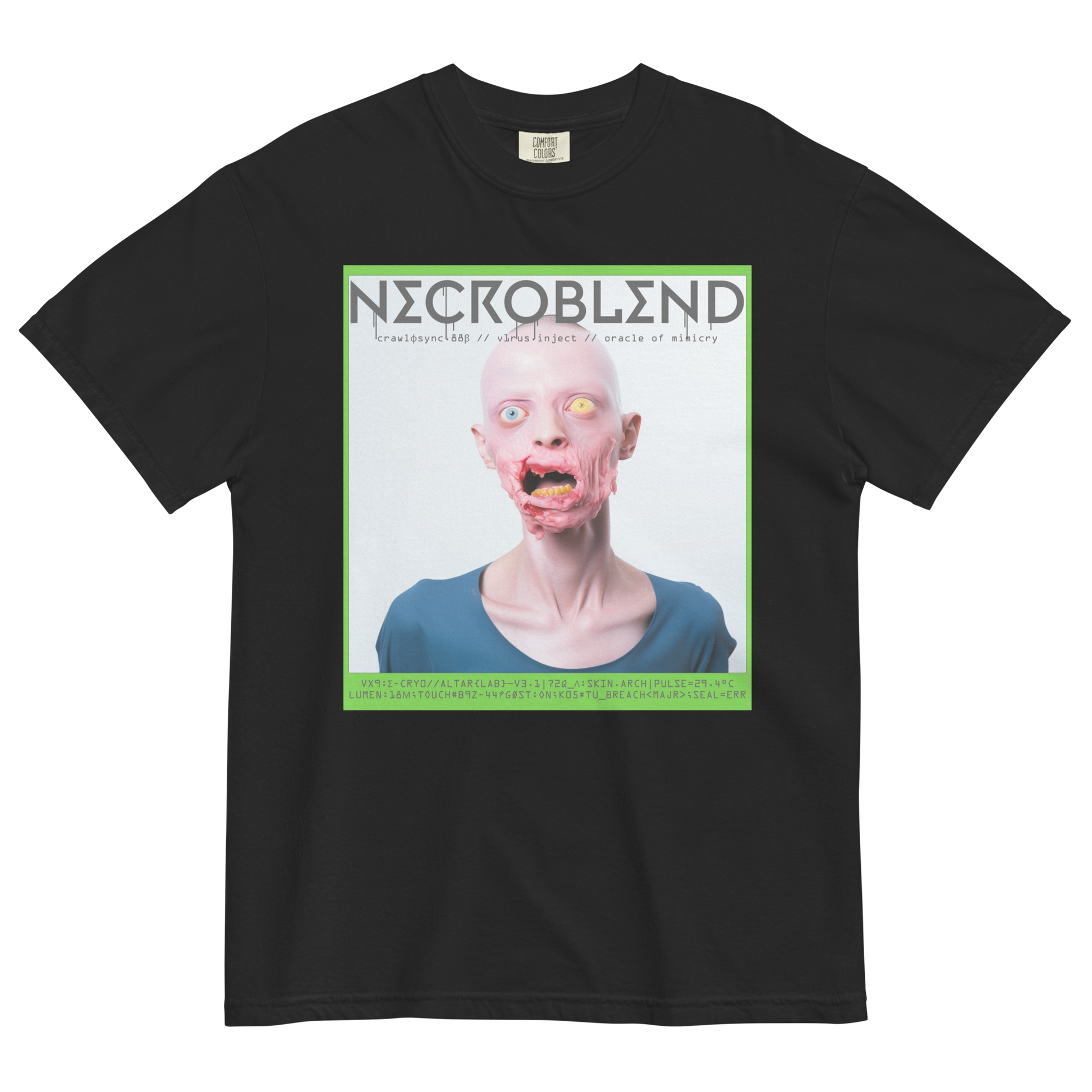 Dark prophet tee by NECROBLEND — CRAWLΦSYNC from Synthetic Prophets, front view in black.