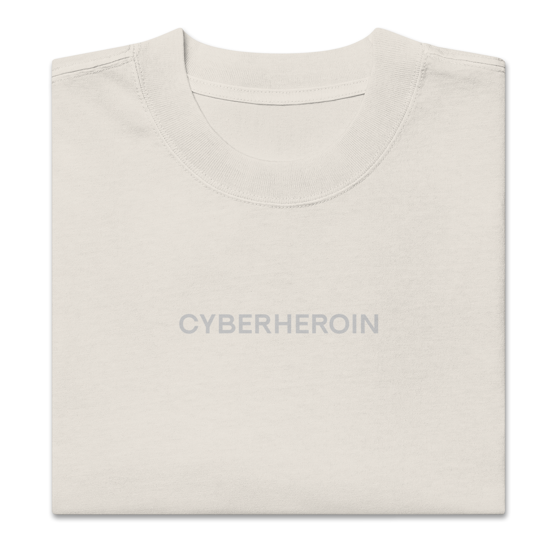 Folded view of NECROBLEND’s oversized unisex T-shirt — formula-x from The Unspoken capsule in faded bone. A piece of speculative apparel referencing digital symptoms.