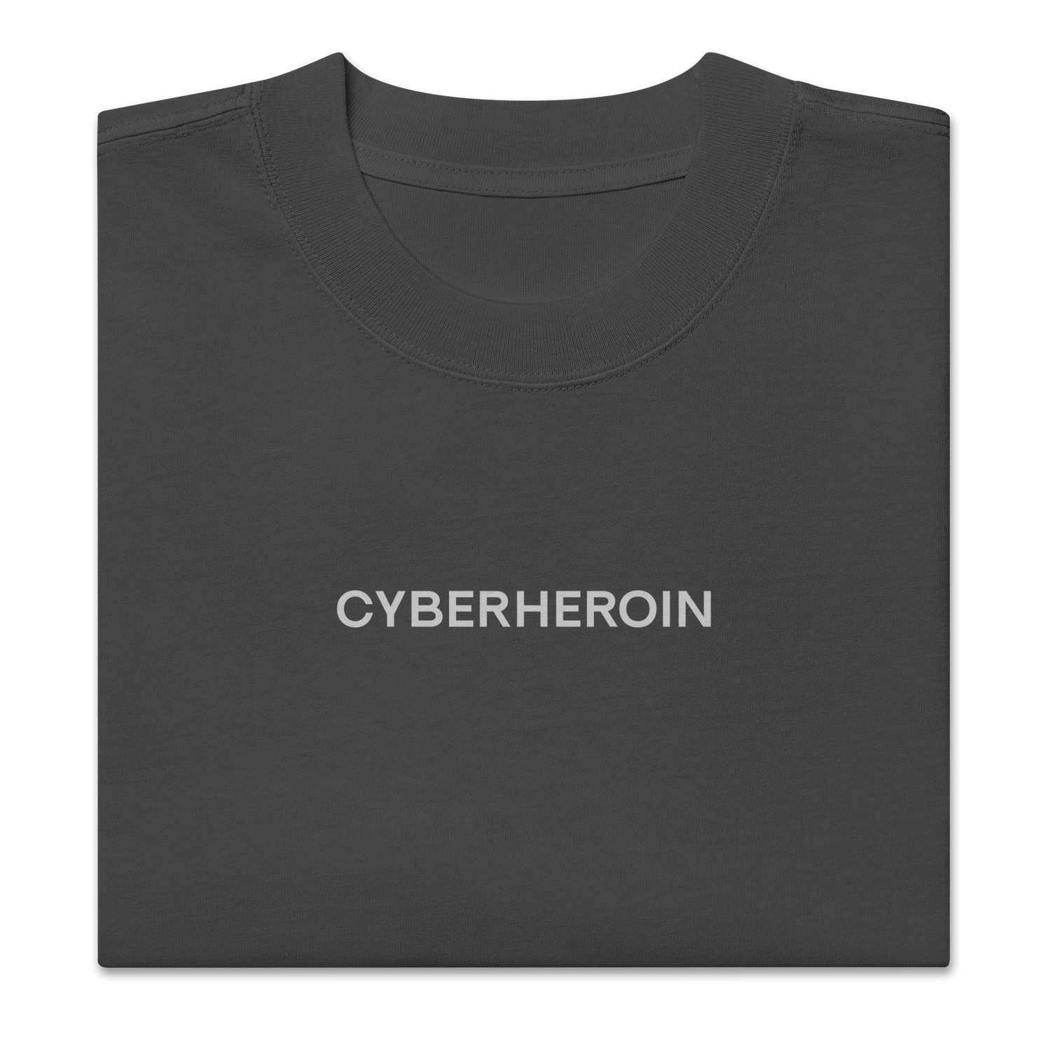 Folded view of NECROBLEND’s oversized unisex T-shirt — formula-x from The Unspoken capsule in graphite. Silent imprint referencing digital withdrawal.