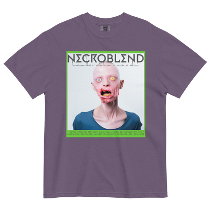 Glitch prophet tee by NECROBLEND — CRAWLΦSYNC from Synthetic Prophets, front view in purple.