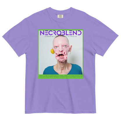 Horror mutant tee by NECROBLEND — PLUGMOUTH from Synthetic Prophets, front view in purple