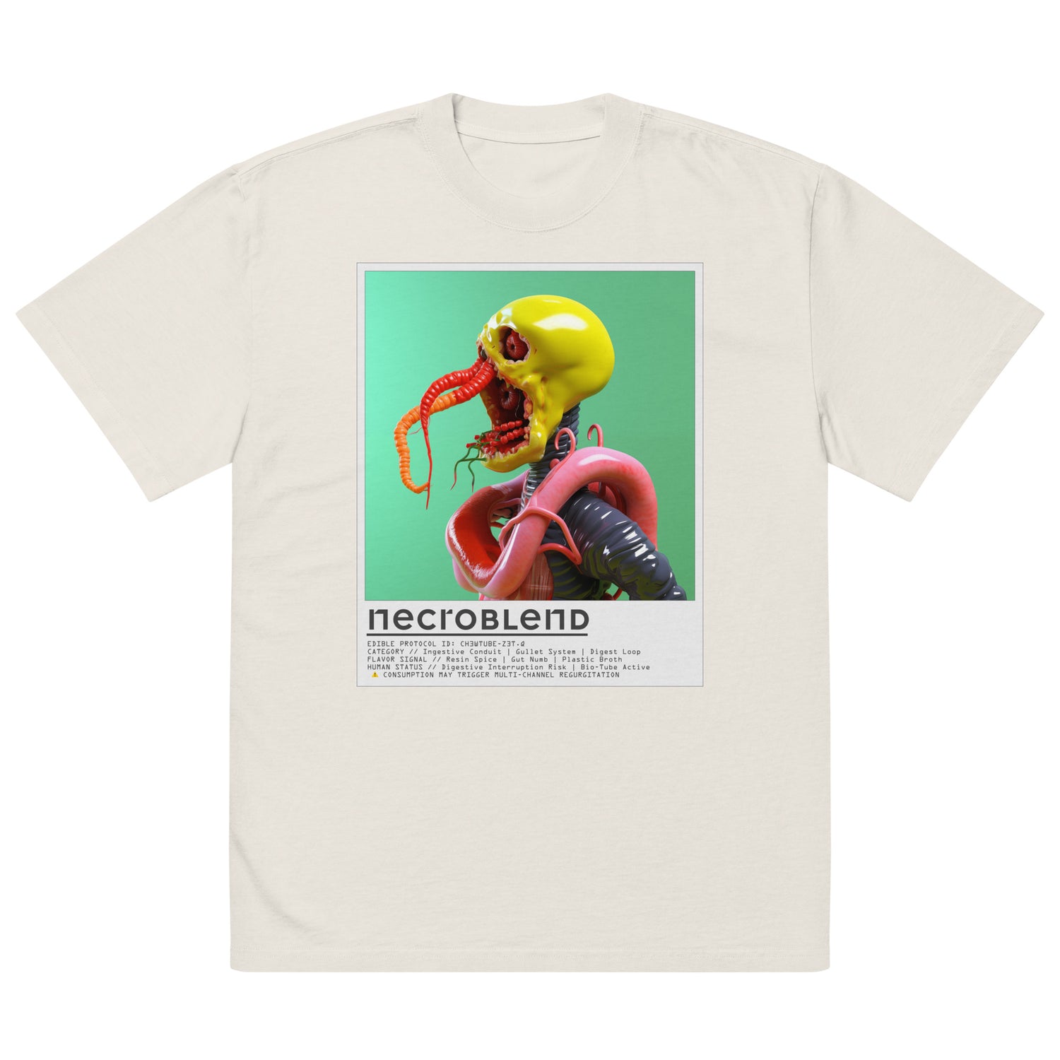 Mutant art T-shirt by NECROBLEND — CH3WTUBE from Kitchen Mutants, front view in off-white