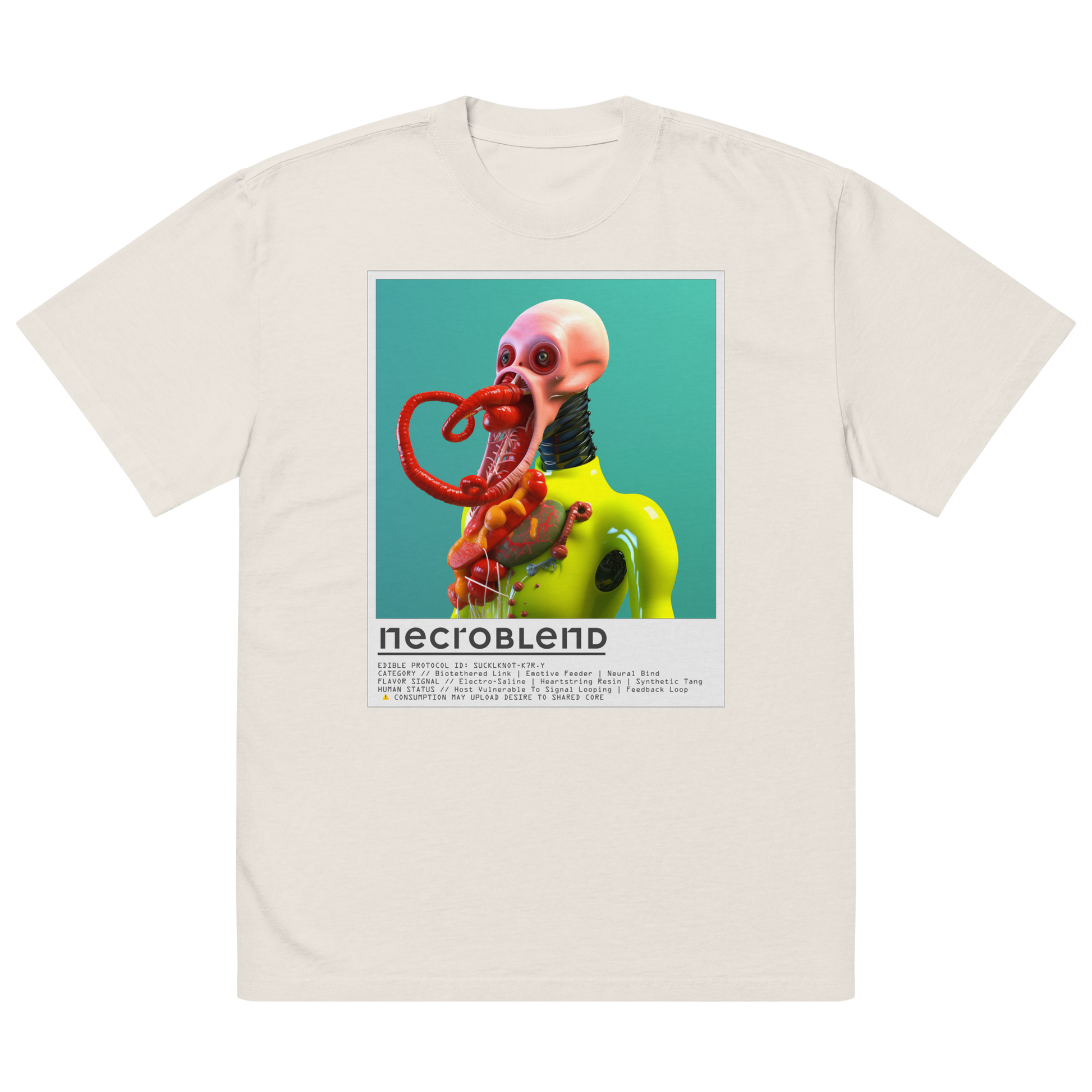 Mutant graphic T-shirt by NECROBLEND — SUCKLKNOT from Kitchen Mutants, front view in white