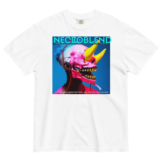 Heavyweight unisex spectral signal tee by NECROBLEND — hoWL3r_b1t from Fallen Angels, front view in white.