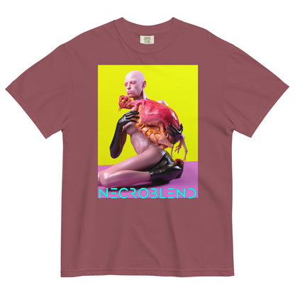 Heavyweight unisex tactile hunger tee by NECROBLEND — OXELT CRURROPHAGH from The Culinary Sacrament, front view in red.