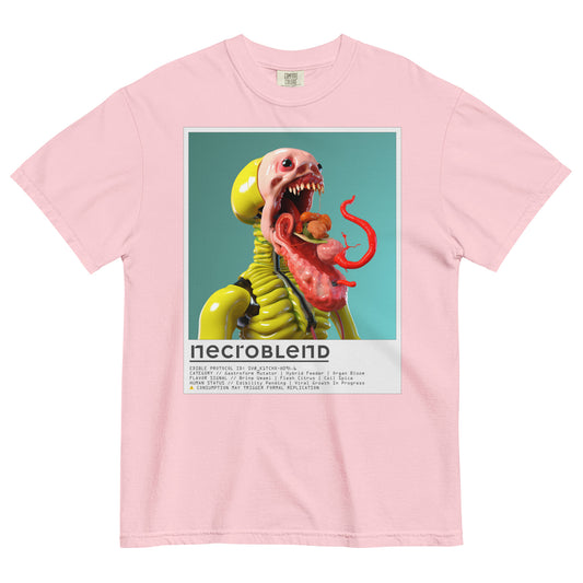 Weirdcore mutant tee by NECROBLEND — SVØ_K1TCHX from Kitchen Mutants, front view in pink.